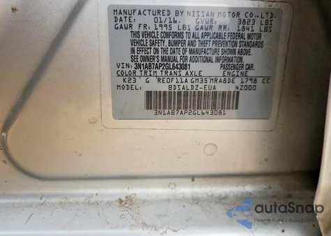 2016 Nissan Sentra S из США, поврежденный, VIN 3N1AB7AP2GL643081